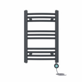 Right Radiators Prefilled Thermostatic WiFi Electric Heated Towel Rail Curved Bathroom Ladder Warmer - Anthracite 600x400 mm
