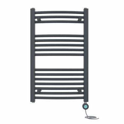 Right Radiators Prefilled Thermostatic WiFi Electric Heated Towel Rail Curved Bathroom Ladder Warmer - Anthracite 800x500 mm