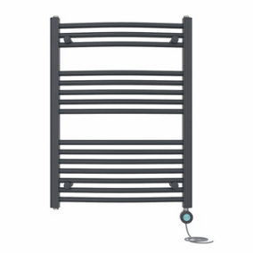 Right Radiators Prefilled Thermostatic WiFi Electric Heated Towel Rail Curved Bathroom Ladder Warmer - Anthracite 800x600 mm