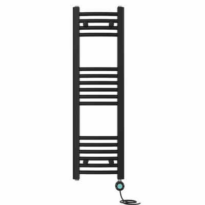 Right Radiators Prefilled Thermostatic WiFi Electric Heated Towel Rail Curved Bathroom Ladder Warmer - Black 1000x300 mm