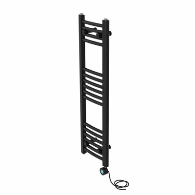 Right Radiators Prefilled Thermostatic WiFi Electric Heated Towel Rail Curved Bathroom Ladder Warmer - Black 1000x300 mm
