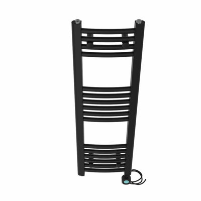 Right Radiators Prefilled Thermostatic WiFi Electric Heated Towel Rail Curved Bathroom Ladder Warmer - Black 1000x300 mm