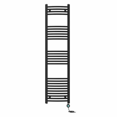 Right Radiators Prefilled Thermostatic WiFi Electric Heated Towel Rail Curved Bathroom Ladder Warmer - Black 1600x400 mm