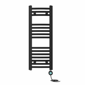 Right Radiators Prefilled Thermostatic WiFi Electric Heated Towel Rail Curved Bathroom Ladder Warmer - Black 800x300 mm