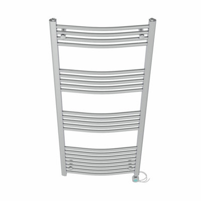 Right Radiators Prefilled Thermostatic WiFi Electric Heated Towel Rail Curved Bathroom Ladder Warmer - Chrome 1400x600 mm