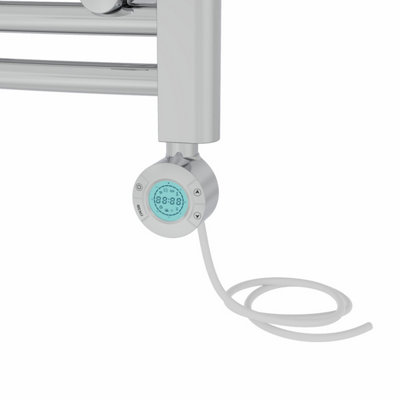 Right Radiators Prefilled Thermostatic WiFi Electric Heated Towel Rail Curved Bathroom Ladder Warmer - Chrome 1400x600 mm