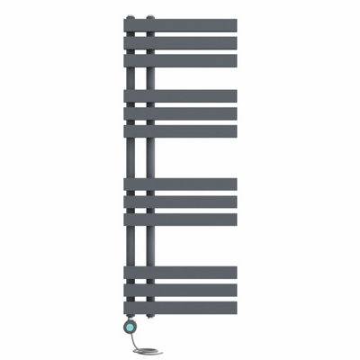 Right Radiators Prefilled Thermostatic WiFi Electric Heated Towel Rail D-shape Ladder Warmer - 1200x450mm Sand Grey