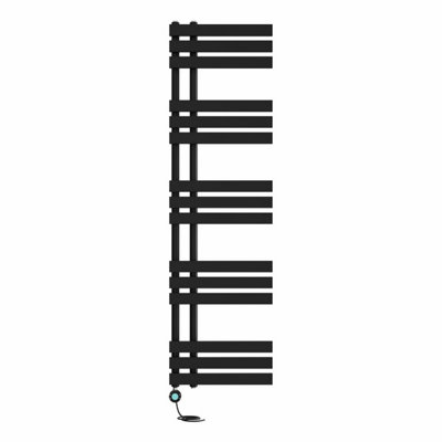 Right Radiators Prefilled Thermostatic WiFi Electric Heated Towel Rail D-shape Ladder Warmer - 1600x450mm Black