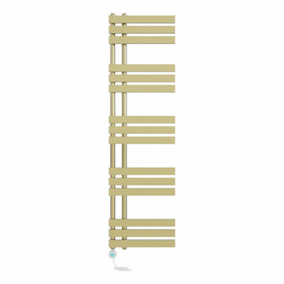 Right Radiators Prefilled Thermostatic WiFi Electric Heated Towel Rail D-shape Ladder Warmer - 1600x450mm Brushed Brass