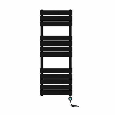 Right Radiators Prefilled Thermostatic WiFi Electric Heated Towel Rail Flat Panel Bathroom Ladder Warmer - Black 1200x450 mm