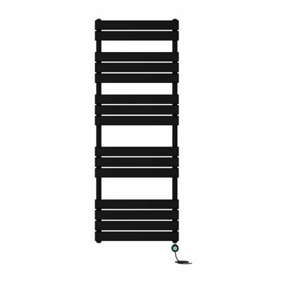 Right Radiators Prefilled Thermostatic WiFi Electric Heated Towel Rail Flat Panel Bathroom Ladder Warmer - Black 1600x600 mm