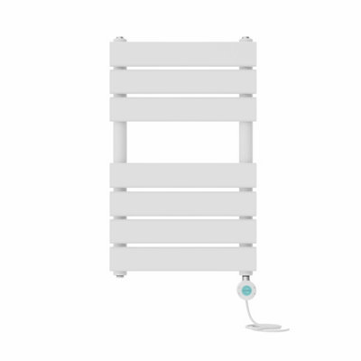 Right Radiators Prefilled Thermostatic WiFi Electric Heated Towel Rail Flat Panel Bathroom Ladder Warmer - White 650x400 mm