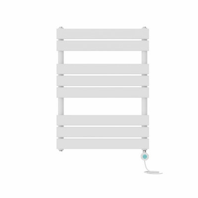 Right Radiators Prefilled Thermostatic WiFi Electric Heated Towel Rail Flat Panel Bathroom Ladder Warmer - White 800x600 mm
