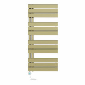 Right Radiators Prefilled Thermostatic WiFi Electric Heated Towel Rail Flat Panel Ladder Warmer - 1126x500mm Brushed Brass