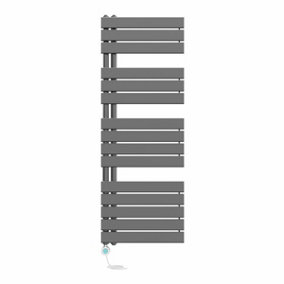 Right Radiators Prefilled Thermostatic WiFi Electric Heated Towel Rail Flat Panel Ladder Warmer - 1380x500mm Gunmetal
