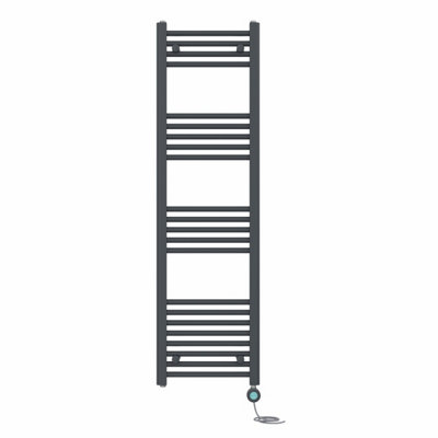 Right Radiators Prefilled Thermostatic WiFi Electric Heated Towel Rail Straight Bathroom Ladder Warmer - Anthracite 1400x400 mm