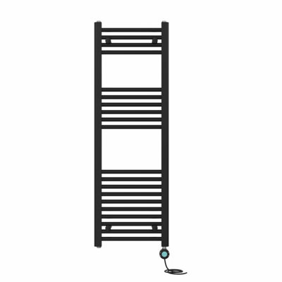 Right Radiators Prefilled Thermostatic WiFi Electric Heated Towel Rail Straight Bathroom Ladder Warmer - Black 1200x400 mm