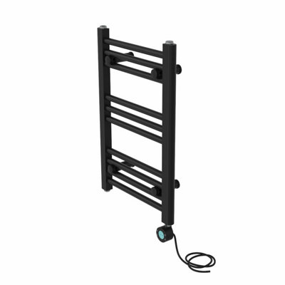Right Radiators Prefilled Thermostatic WiFi Electric Heated Towel Rail Straight Bathroom Ladder Warmer - Black 600x400 mm