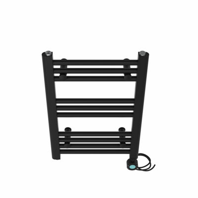 Right Radiators Prefilled Thermostatic WiFi Electric Heated Towel Rail Straight Bathroom Ladder Warmer - Black 600x400 mm