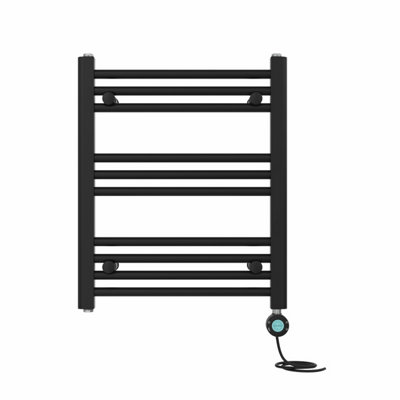 Right Radiators Prefilled Thermostatic WiFi Electric Heated Towel Rail Straight Bathroom Ladder Warmer - Black 600x500 mm