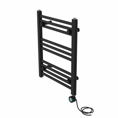Right Radiators Prefilled Thermostatic WiFi Electric Heated Towel Rail Straight Bathroom Ladder Warmer - Black 600x500 mm