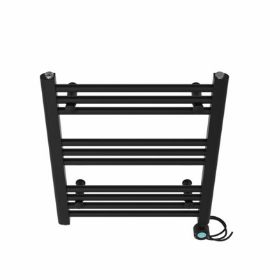 Right Radiators Prefilled Thermostatic WiFi Electric Heated Towel Rail Straight Bathroom Ladder Warmer - Black 600x500 mm