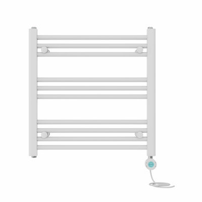 Right Radiators Prefilled Thermostatic WiFi Electric Heated Towel Rail Straight Bathroom Ladder Warmer - White 600x600 mm