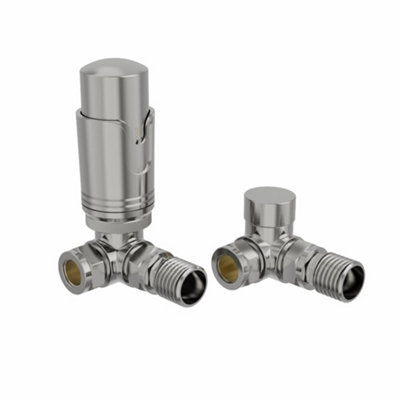 Right Radiators Satin Nickel Corner Thermostatic Valve Radiator Valves with Lockshield Valve 15mm x 1/2"