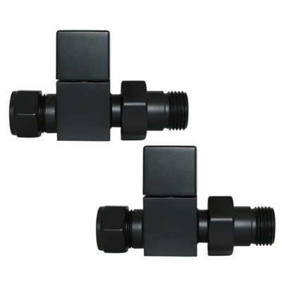 Right Radiators Square Towel Rail Straight Black Radiator Valves Central Heating Taps 15 mm (Pair)