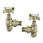 Right Radiators Towel Radiator Rail Valves Brushed Brass Angled Central Heating Taps 15mm (Pair)