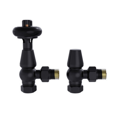 Right Radiators Traditional Antique Design TRV Thermostatic Brass Angled Radiator Valves Pair Black