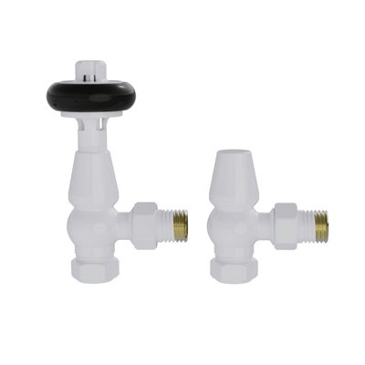 Right Radiators Traditional Antique Design TRV Thermostatic Brass Angled Radiator Valves Pair White