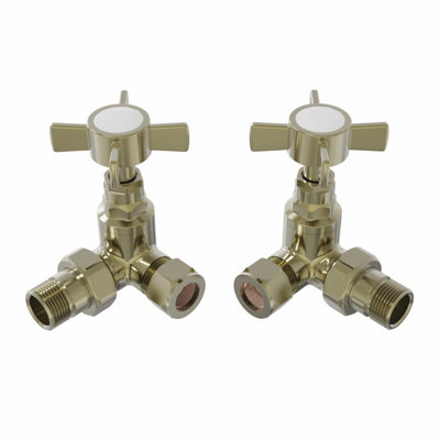 Right Radiators Traditional Cross Head Corner Heated Towel Rail Radiator Valves Brushed Brass Pair Price Comparisons | Compare The Build