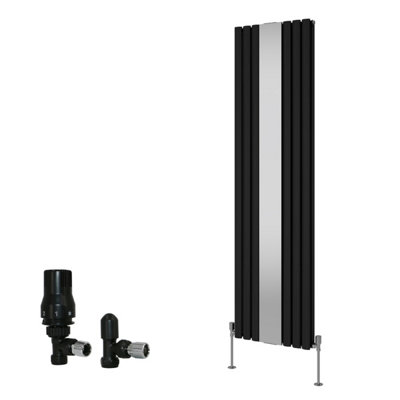 Right Radiators Vertical Double Oval Column Radiator with Mirror Black ...