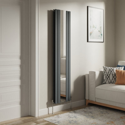 Right Radiators Vertical Radiator Double Flat Panel Central Heating Radiator with Mirror Anthracite 1800 x 417mm Price Comparisons | Compare The Build