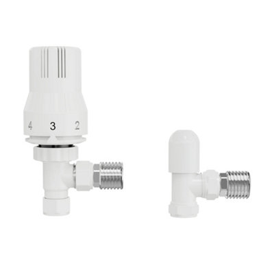 Right Radiators White Angled TRV Thermostatic Radiator Valve and lockshield Valve 15mm x 1/2"