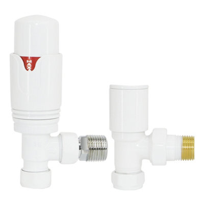 Right Radiators White Angled TRV Thermostatic Radiator Valve and Manual Angled Valve 15mm x 1/2"