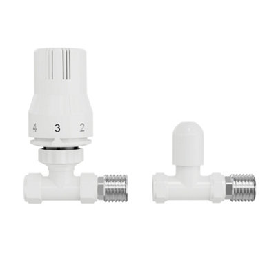 Right Radiators White Straight TRV Thermostatic Radiator Valve and lockshield Valve 15mm x 1/2"