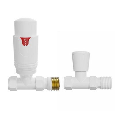 Right Radiators White Straight TRV Thermostatic Radiator valve & lockshield 15mm x 1/2"