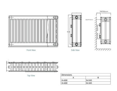 Right Radiators White Type 22 Double Panel Double Convector Radiator Central Heating Rad - (H)400 x (W)600mm