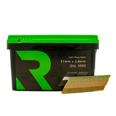 RIKA 51 x 2.8mm Collated Nails Galvanised Ring 34 Deg. 3000pk (No Fuel) 1st Fix