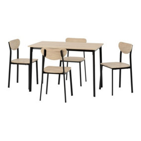 Riley Large Dining Set Table and 4 Chairs Black and Light Oak Effect Veneer