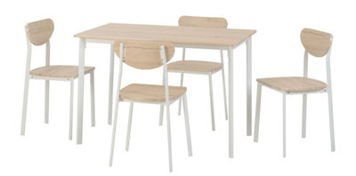 Riley Large Dining Set Table and 4 Chairs White and Light Oak Effect Veneer