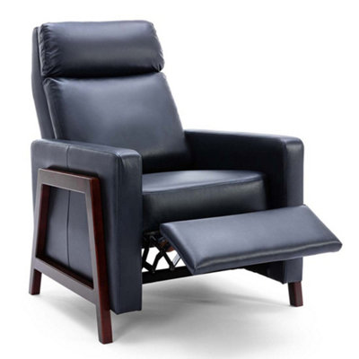 Riley Push Back Soft Air Leather Modern Reclining Armchair Accent Home Cinema Recliner Chair Blue