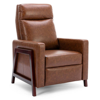 Riley Push Back Soft Air Leather Modern Reclining Armchair Accent Home Cinema Recliner Chair Tan