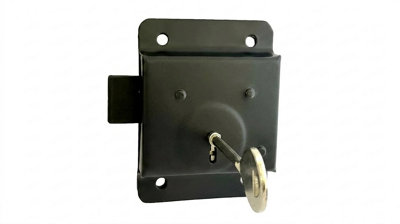 Rim Press Lock 3 by 4 Inch Face Fix Shed Door Lock Black 2 Keys Fixings