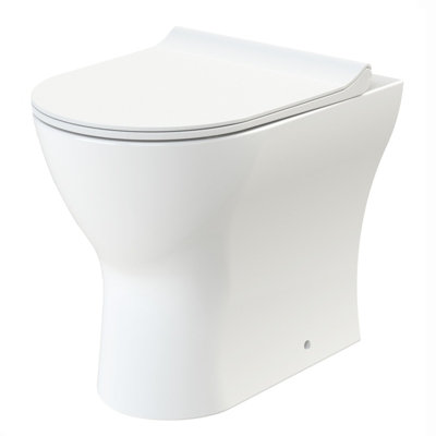 Rimless Back to Wall Toilet BTW Pan Soft Close WC Concealed Cistern Flush - Black Round