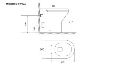 Rimless Back to Wall Toilet BTW Pan Soft Close WC Concealed Cistern Flush - Black Round