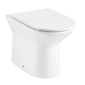 Rimless Back to Wall Toilet Pan and Soft Close Slim Seat - D Shape