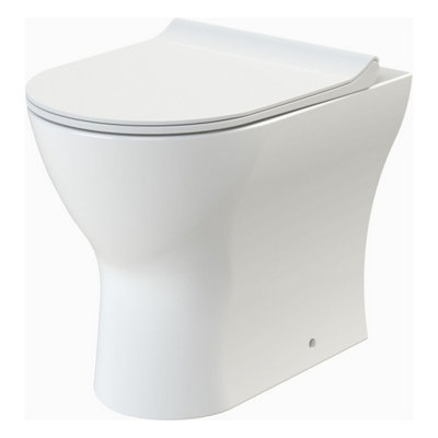 Rimless Back to Wall Toilet Pan with Soft Close Sandwich Seat, Modern ...